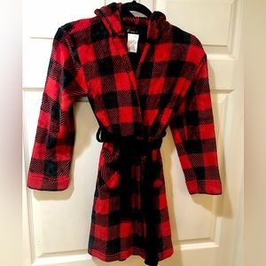 Kids Cuddl Duds Plush Hooded Robe buffalo plaid